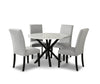 Verona 5pc Dining Set with Table & 4 Chairs, Culture Marbled Top, Metal, 42\"W Round - White