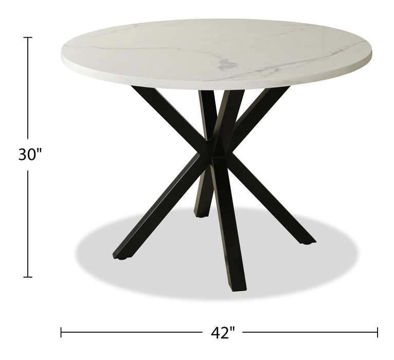Verona Dining Table with Culture Marbled Top, Metal, Geometric Base, 42\"W Round - White