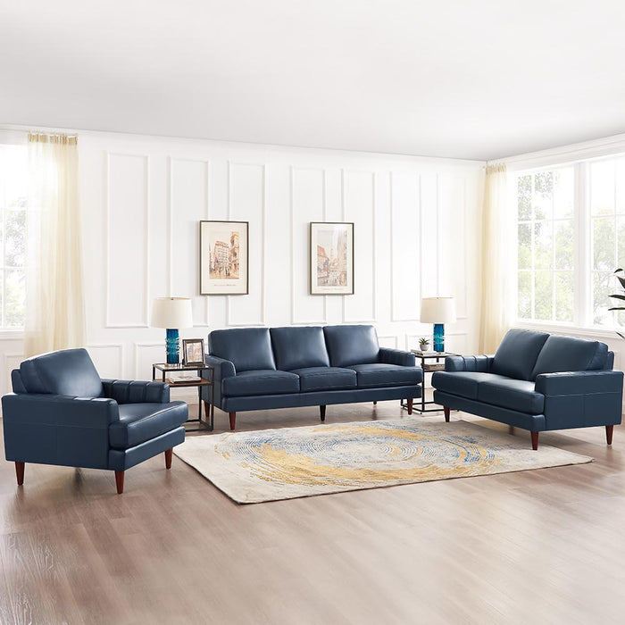 Hydeline Cassis Leather Loveseat - Navy