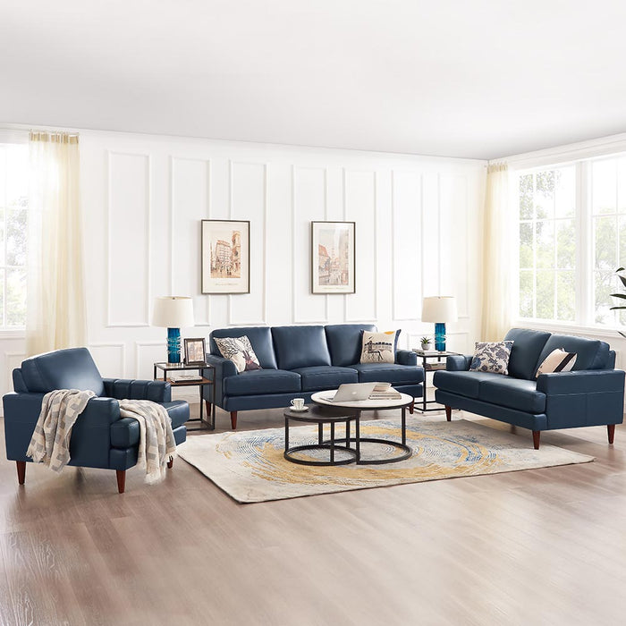 Hydeline Cassis Leather Loveseat - Navy