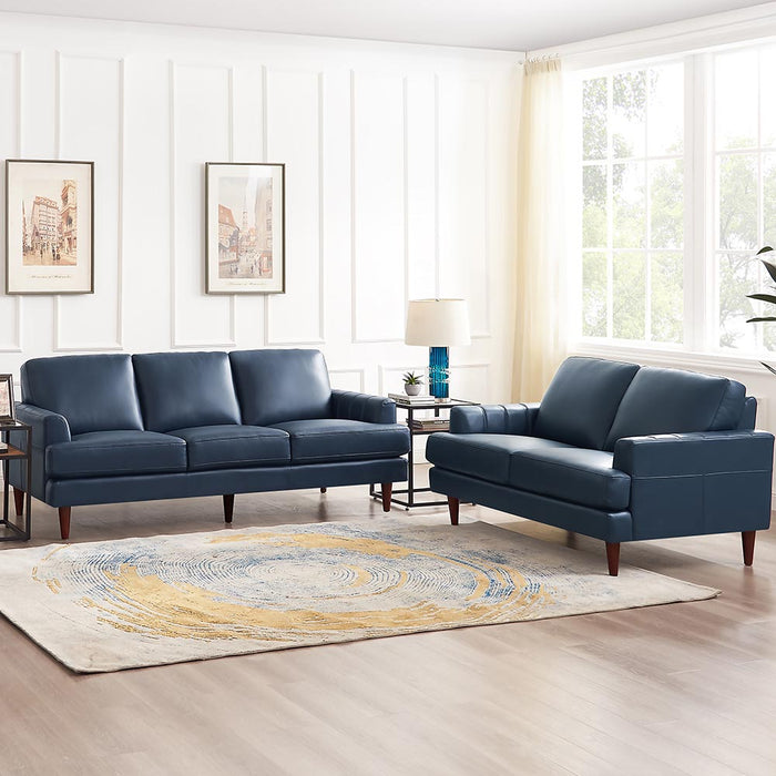 Hydeline Cassis Leather Loveseat - Navy