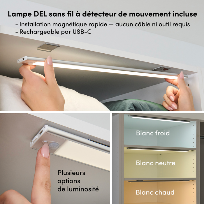 Bestar Florence 85\" Modular Reach-In/Walk-In Closet System with LED Lights, Drawers and Shoe Shelves Shaker Style - White