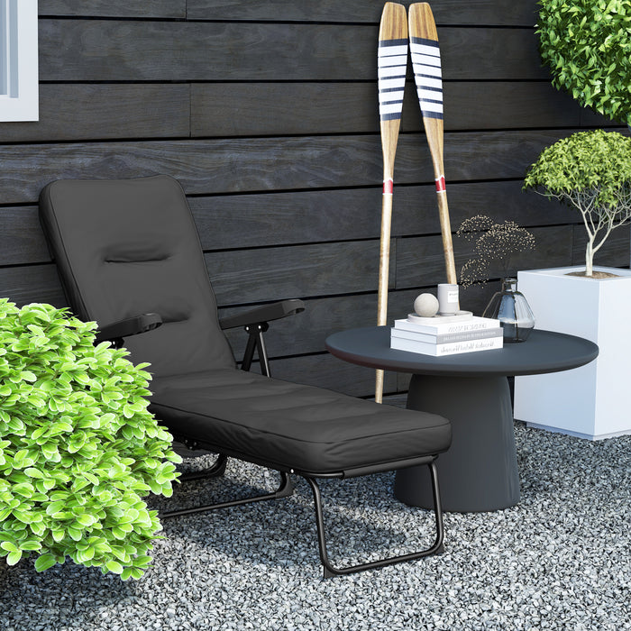 Outsunny Outdoor Lounge Chair W/ Cushion, Foldable Patio Chair, Black