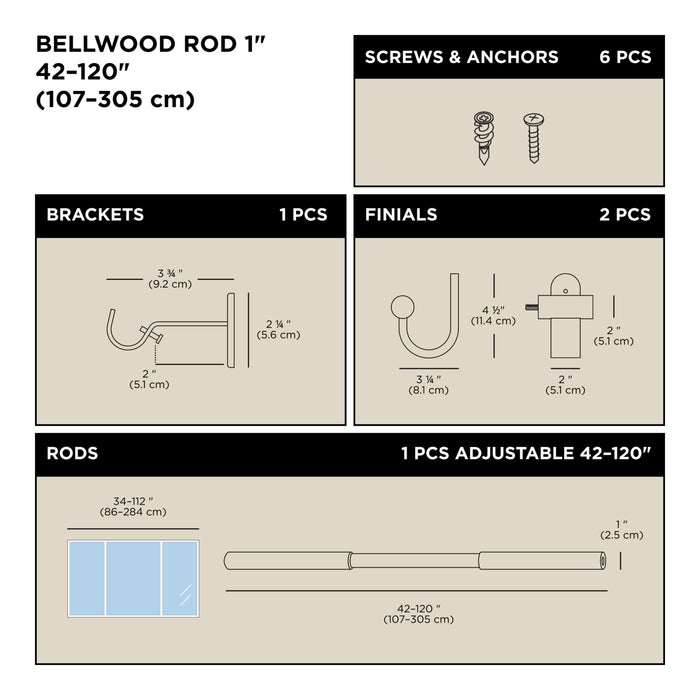 Umbra Bellwood White and Natural Expandable 1\" Curtain Rod - 42\"-120\" 