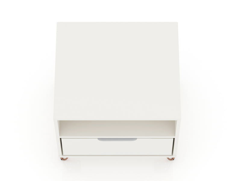 Manhattan Comfort Rockefeller Mid-Century Modern Nightstand with Drawer - White