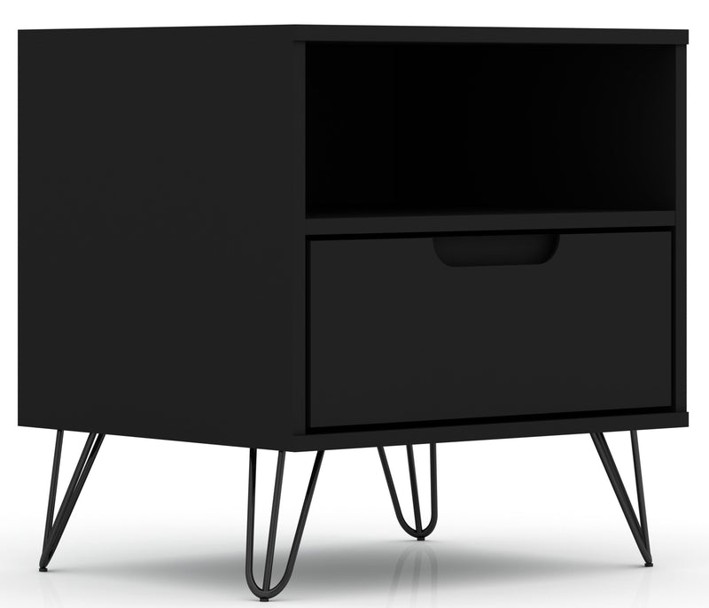 Manhattan Comfort Rockefeller Mid-Century Modern Nightstand with Drawer - Black
