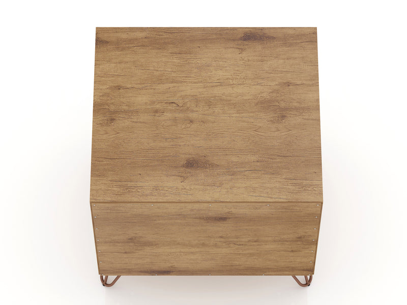 Manhattan Comfort Rockefeller Mid-Century Modern Nightstand with Drawer - Natural & Rose Pink