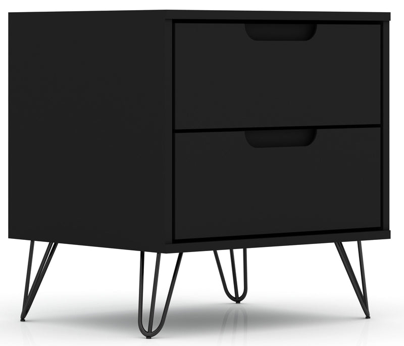 Manhattan Comfort Rockefeller Mid-Century Modern Nightstand with 2-Drawer - Black