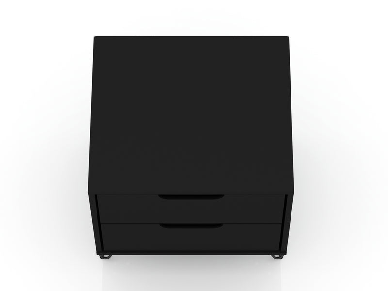 Manhattan Comfort Rockefeller Mid-Century Modern Nightstand with 2-Drawer - Black
