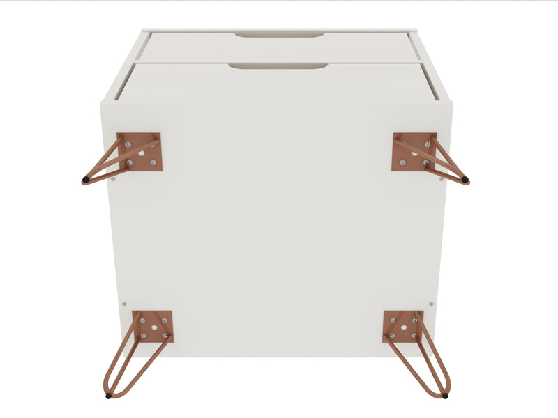 Manhattan Comfort Rockefeller Mid-Century Modern Nightstand with 2 Drawers - Off White & Natural