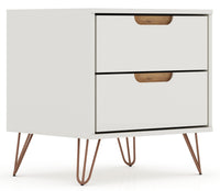 Manhattan Comfort Rockefeller Mid-Century Modern Nightstand with 2 Drawers - Off White & Natural