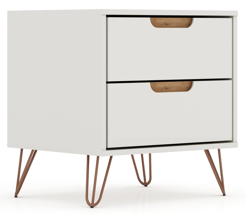 Manhattan Comfort Rockefeller Mid-Century Modern Nightstand with 2 Drawers - Off White & Natural