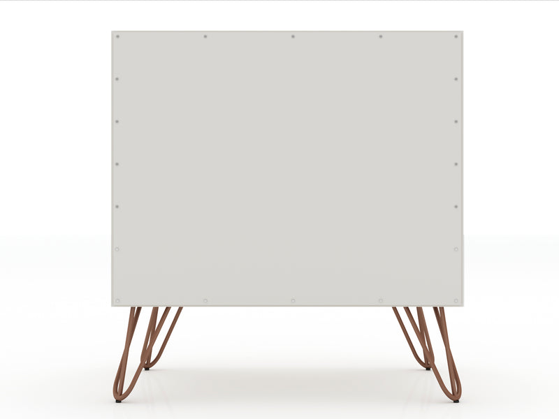 Manhattan Comfort Rockefeller Mid-Century Modern Nightstand with 2 Drawers - Off White & Natural