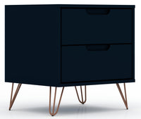 Manhattan Comfort Rockefeller Mid-Century Modern Nightstand with 2-Drawers - Tatiana Midnight Blue
