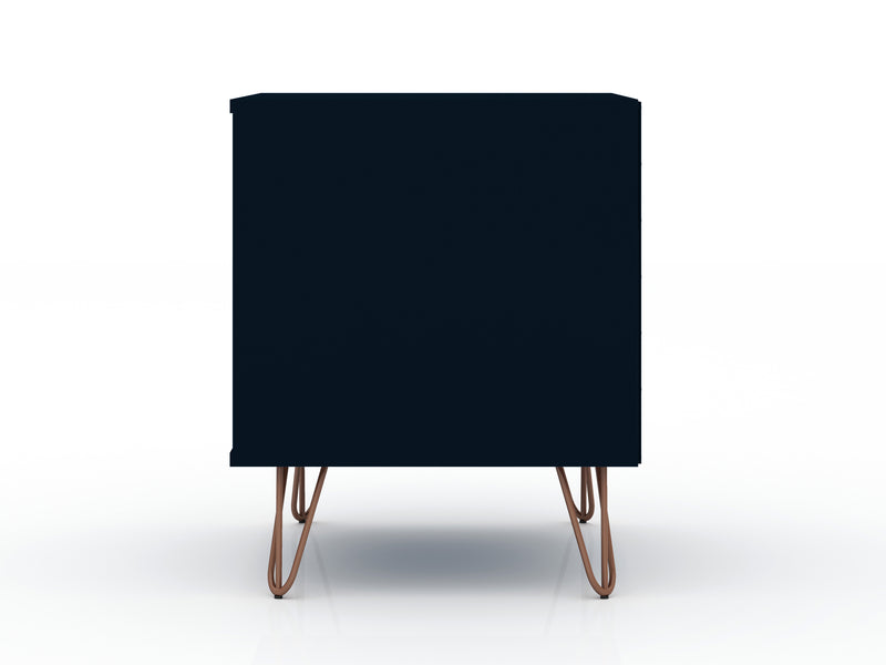 Manhattan Comfort Rockefeller Mid-Century Modern Nightstand with 2-Drawers - Tatiana Midnight Blue