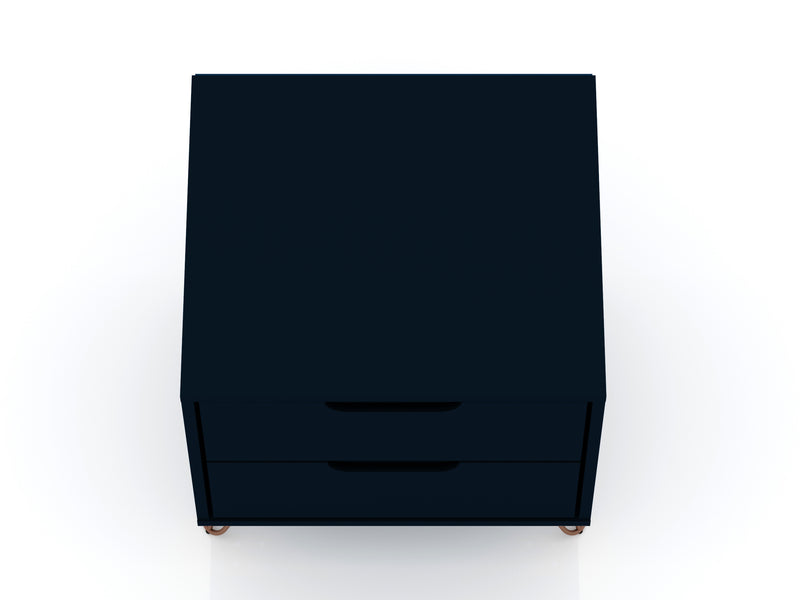Manhattan Comfort Rockefeller Mid-Century Modern Nightstand with 2-Drawers - Tatiana Midnight Blue