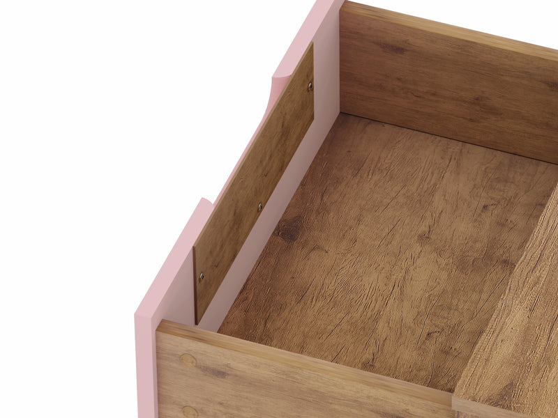 Manhattan Comfort Rockefeller Mid-Century Modern Nightstand with 2-Drawers - Natural & Rose Pink