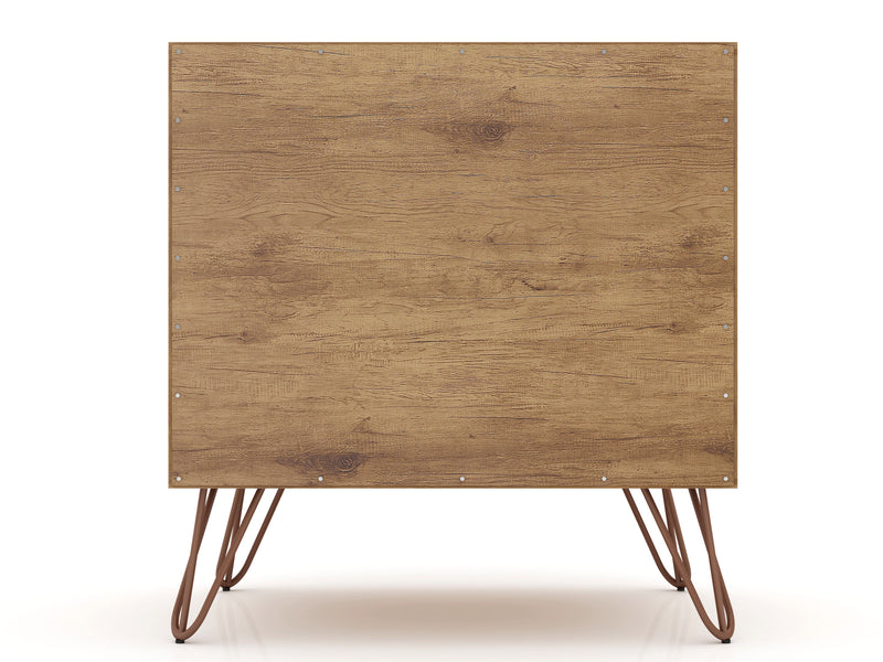 Manhattan Comfort Rockefeller Mid-Century Modern Nightstand with 2-Drawers - Natural & Rose Pink