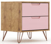 Manhattan Comfort Rockefeller Mid-Century Modern Nightstand with 2-Drawers - Natural & Rose Pink