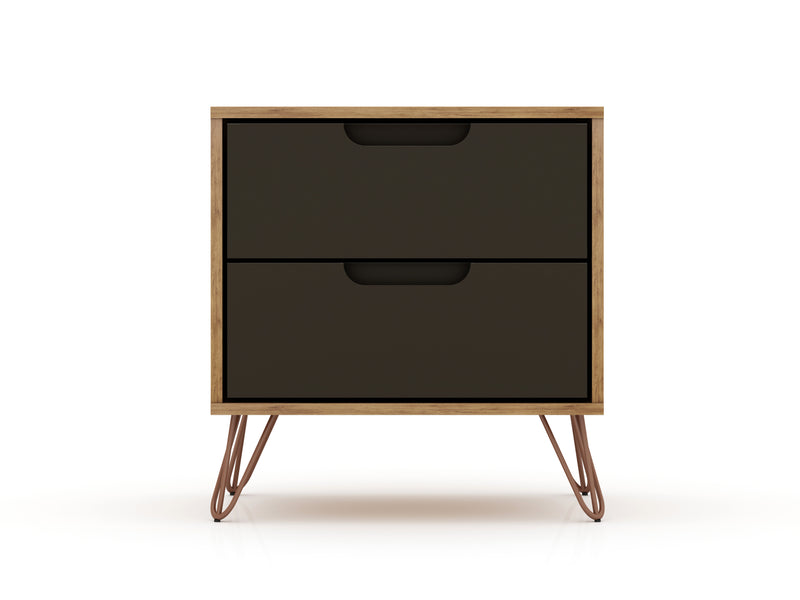 Manhattan Comfort Rockefeller Mid-Century Modern Nightstand with 2 Drawers - Textured Grey