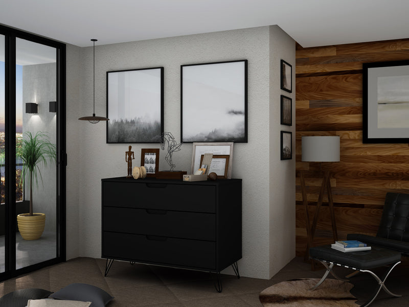 Manhattan Comfort Rockefeller Mid-Century Modern Dresser with 3-Drawers - Black