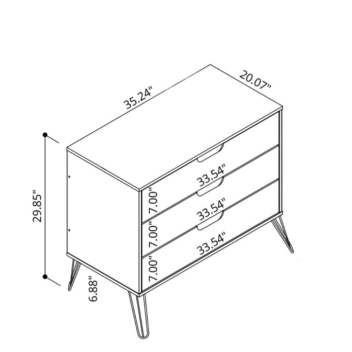 Manhattan Comfort Rockefeller Mid-Century Modern Dresser with 3-Drawers - Black