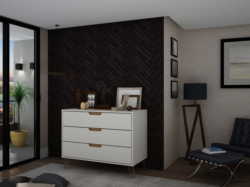 Manhattan Comfort Rockefeller Mid-Century Modern Dresser with 3-Drawers - Off White