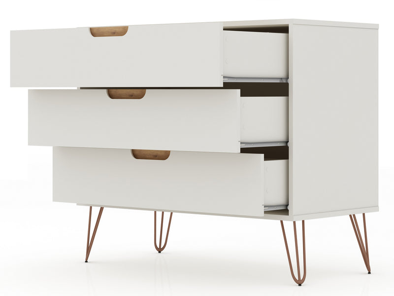Manhattan Comfort Rockefeller Mid-Century Modern Dresser with 3-Drawers - Off White