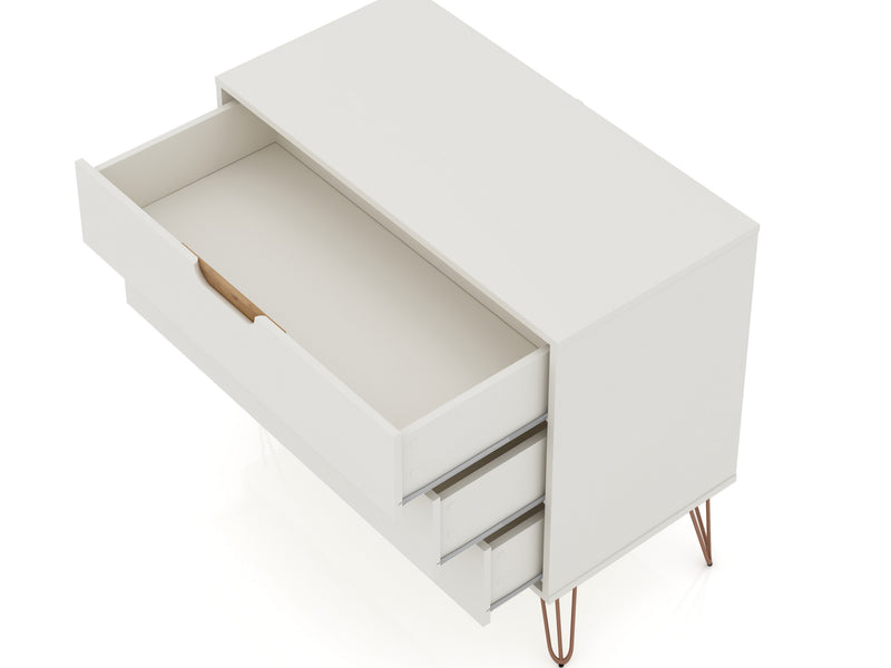 Manhattan Comfort Rockefeller Mid-Century Modern Dresser with 3-Drawers - Off White