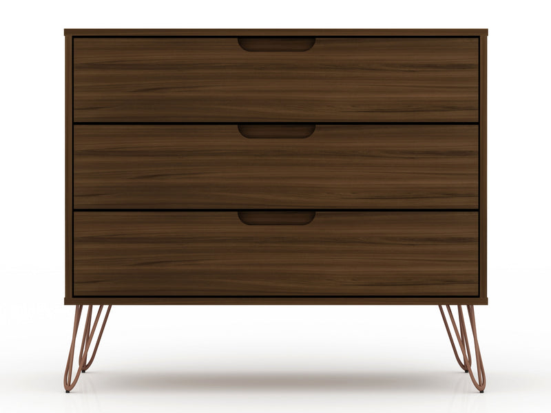 Manhattan Comfort Rockefeller Mid-Century Modern Dresser with 3-Drawers - Brown