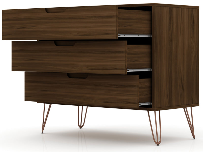 Manhattan Comfort Rockefeller Mid-Century Modern Dresser with 3-Drawers - Brown