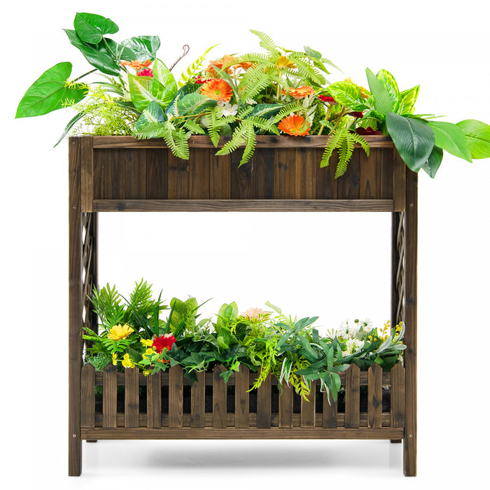 Costway 2-tier Wood Raised Garden Bed Elevated Planter Box For Vegetable, Fruit, Herb