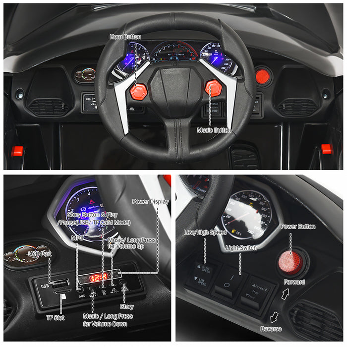 Costway 12v Kids Ride On Car 2.4g Rc Electric Vehicle W/ Lights Mp3 Openable Doors Black