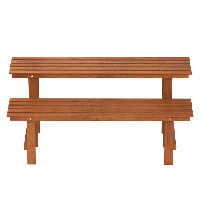 Costway 2 Tier Wood Plant Stand With Teak Oil Finish Indoor & Outdoor Flower Pot Holder