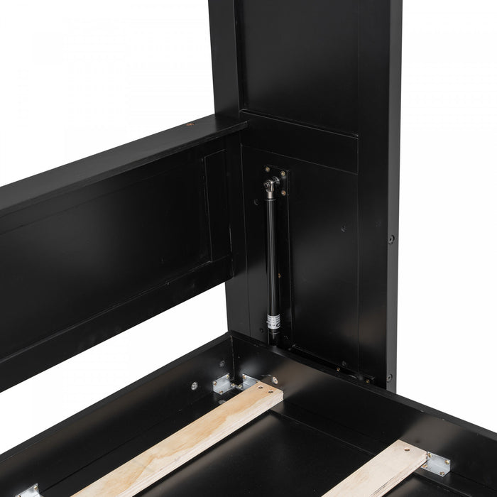 Ethan Solid Wood Murphy Bed with Storage Cabinets,Queen Size,Black Queen Bed