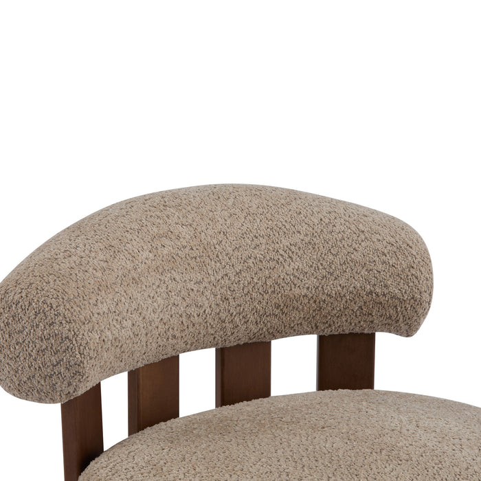 Nube Modern Boucle Accent Chair with Curved Backrest and Four-Leg Design, Light Brown, Walnut
