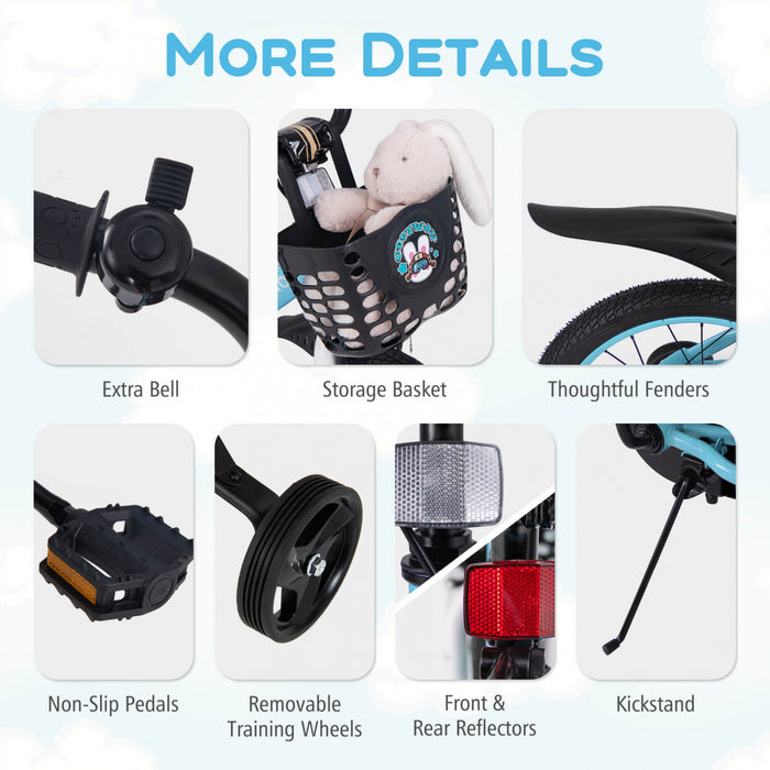 Costway 18\" Kid's Bike For 4-8 With Height-adjustable Handlebar & Saddle Handbrake Blue