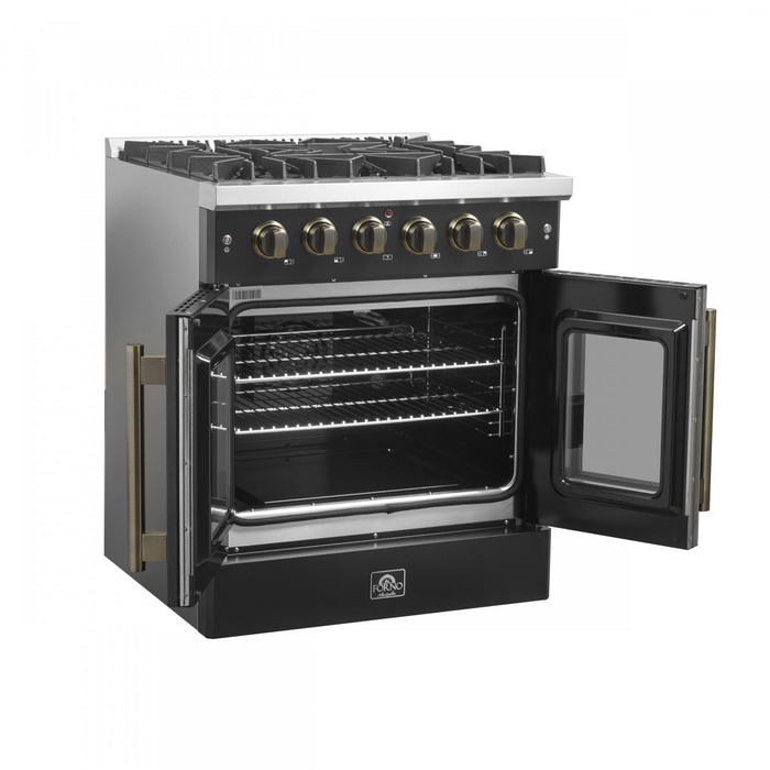 Forno Galiano 30\" Black Gas Range, 4.32 cu.ft- FFSGS6444-30BLK