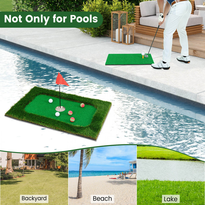 Costway Rectangular Floating Golf Green For Pool Includes Golf Hitting Mat 6 Golf Balls