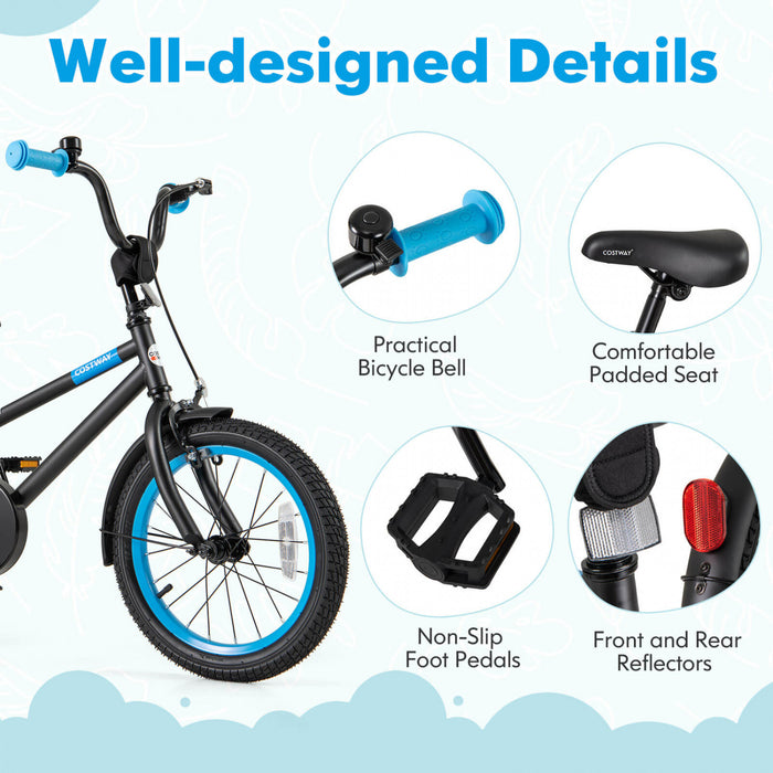 Costway 16\" Kids Bike With Adjustable Saddle Handlebar Removable Training Wheels Handbrake Black