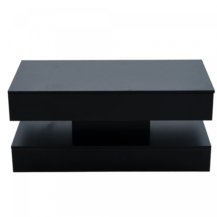 Flexi 39.9 Inch Hydraulic Lift-Top Coffee Table with LED Lighting and Hidden Storage, Black