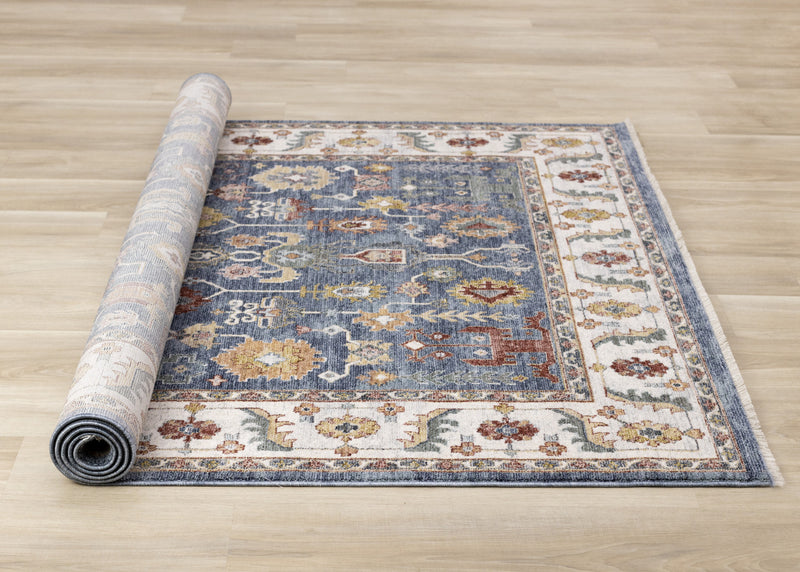 Olivia Blue Modern Tribal Inspired Border Rug, 5'3\" x 7'10\" Indoor Area Rug