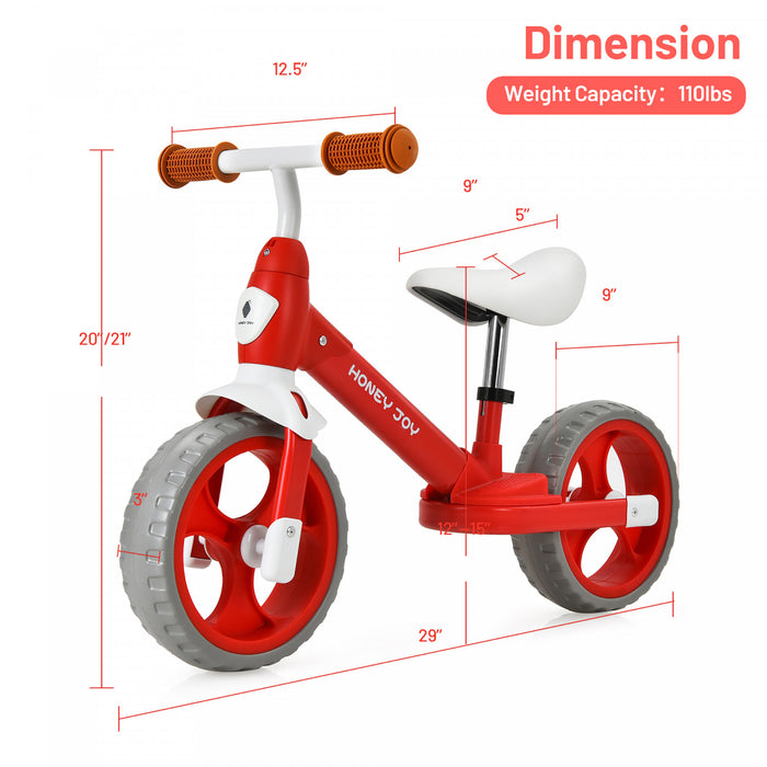 Honey Joy Kids Balance Bike Toddler Training Bicycle W/ Feetrests For 2-5 Years Old Red