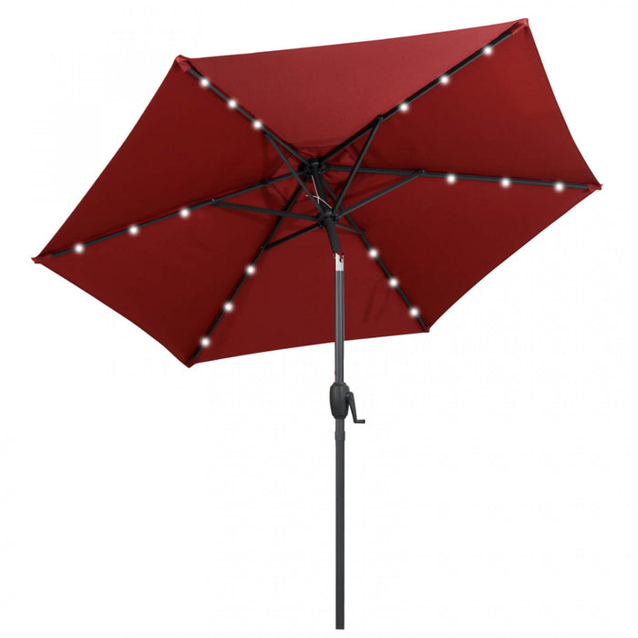 Costway 7.5 ft Solar Powered Patio Umbrella with LED Lights Push Button Tilt Crank Handle Red