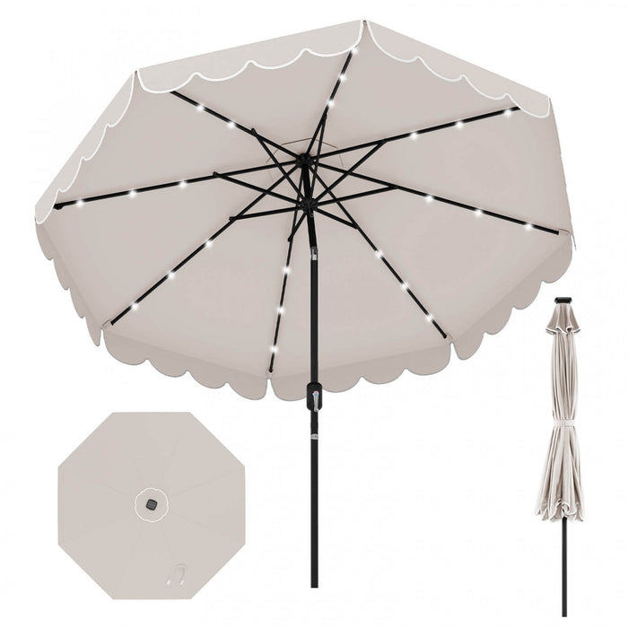 Costway 9.3 FT Solar Patio Umbrella Outdoor Market Sunshade with 24 LED Lights Ruffles Beige