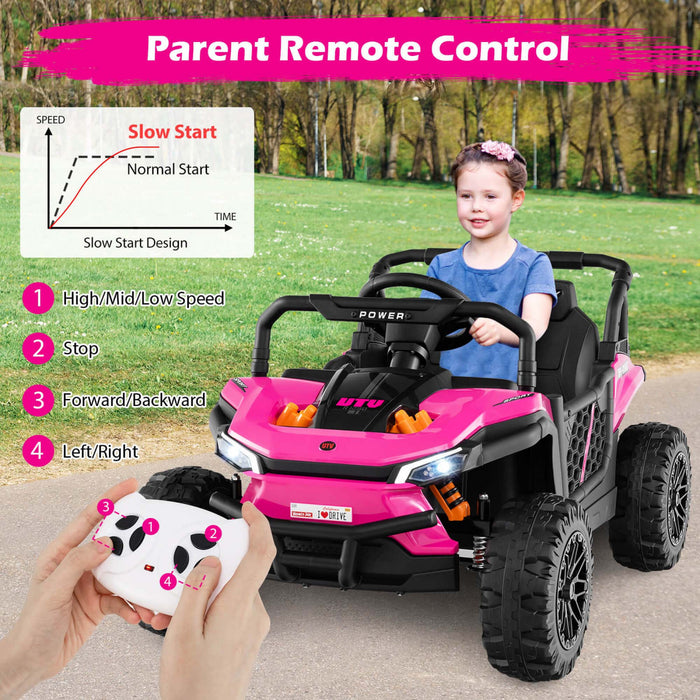 Costway 12v Kids Ride On Truck With Parental Remote 3 Speeds & Reverse Forward Function Pink