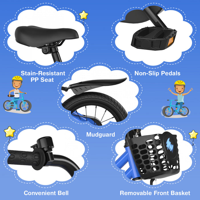 Costway 14'' Kid's Bike With Removable Training Wheels & Basket For 3-5 Years Old Skyblue