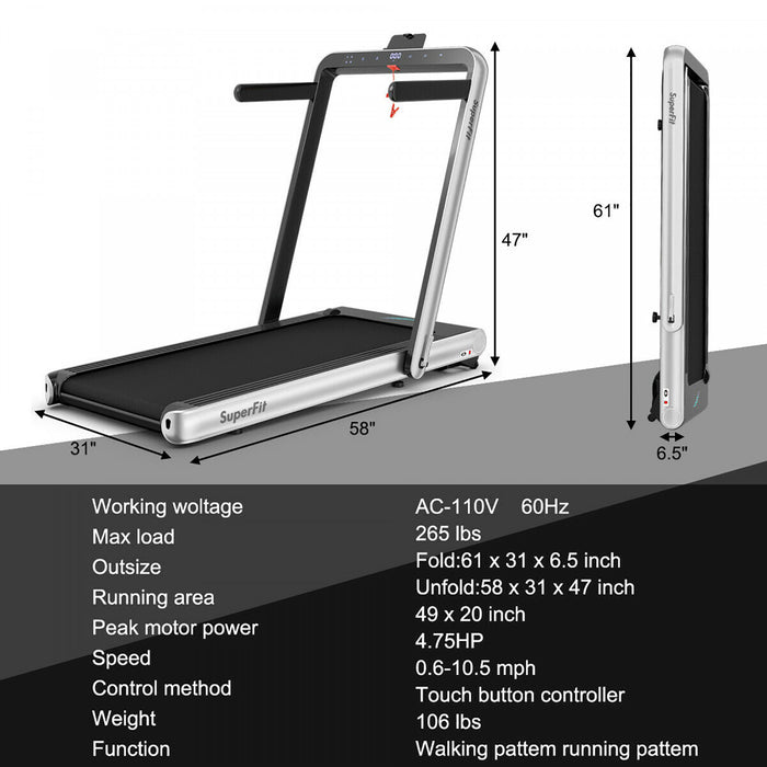 Superfit 4.75hp 2 In 1 Folding Treadmill W/remote App Control