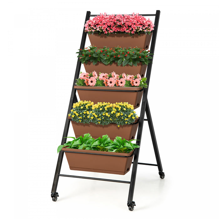 Costway 5-tier Vertical Raised Garden Bed Elevated Planter With Wheels & Container Boxes