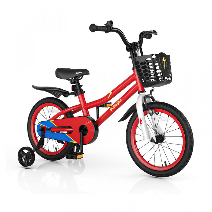 Costway 16\" Kid's Bike With Removable Training Wheels & Basket For 4-7 Years Old Red